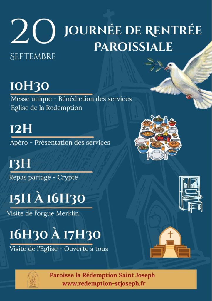 Affiche de la « Journée de rentrée paroissiale » du 20 septembre détaillant le programme de la journée.