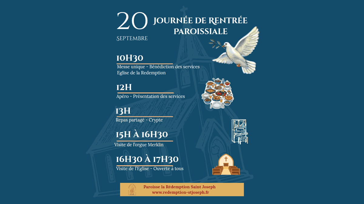 Affiche de la « Journée de rentrée paroissiale » du 20 septembre détaillant le programme de la journée.