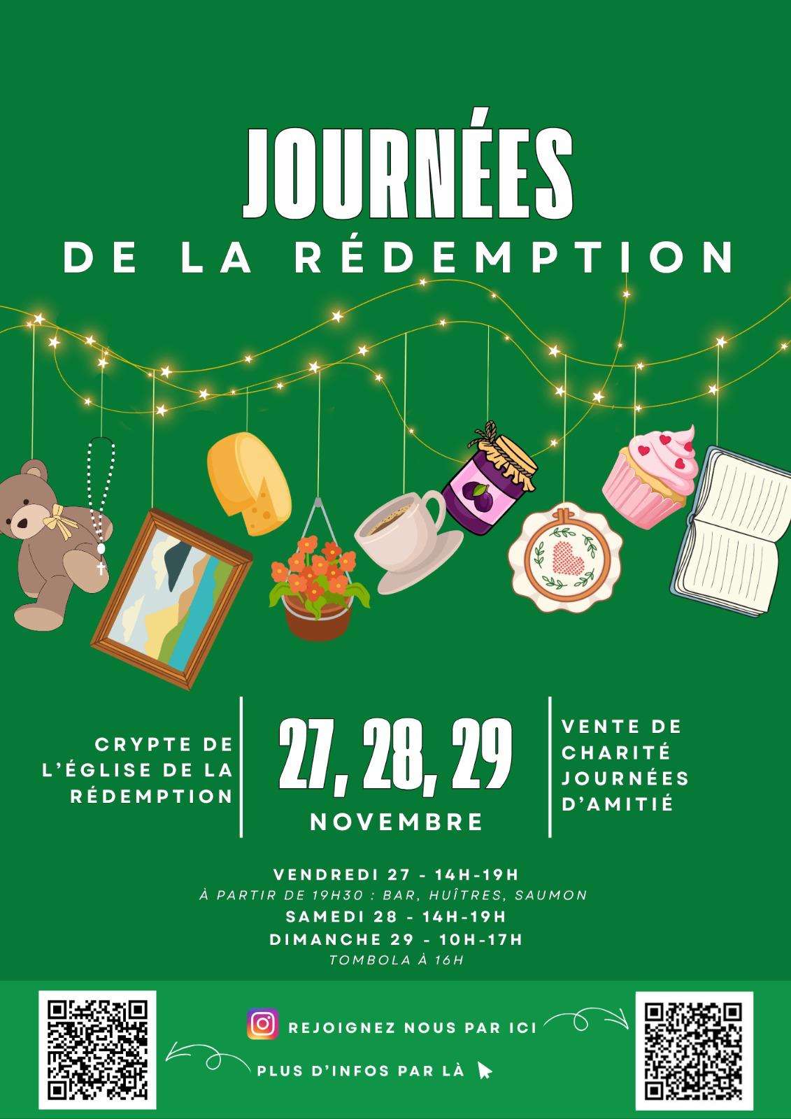 Affiche verte pour les Journées de la Rédemption avec le calendrier des dates et les activités.